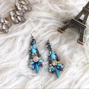 Thinking blue dangle rhinestone crystal earrings